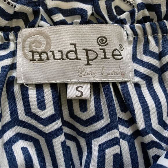 Mud Pie Maxi Dress Blue White Pattern Yellow Tassels Strapless Flowy Dress Small - Picture 3 of 12